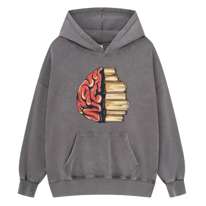 Pagewings Book is Brain Unisex Washed Hoodie