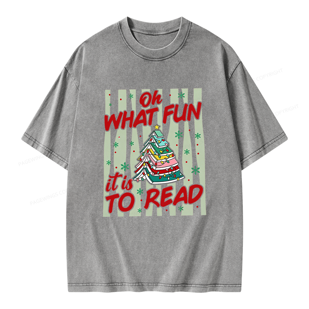 Pagewings Funny Christmas Reading Unisex Washed T-shirt