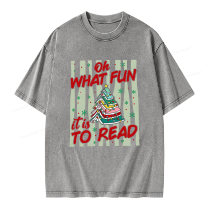 Pagewings Funny Christmas Reading Unisex Washed T-shirt
