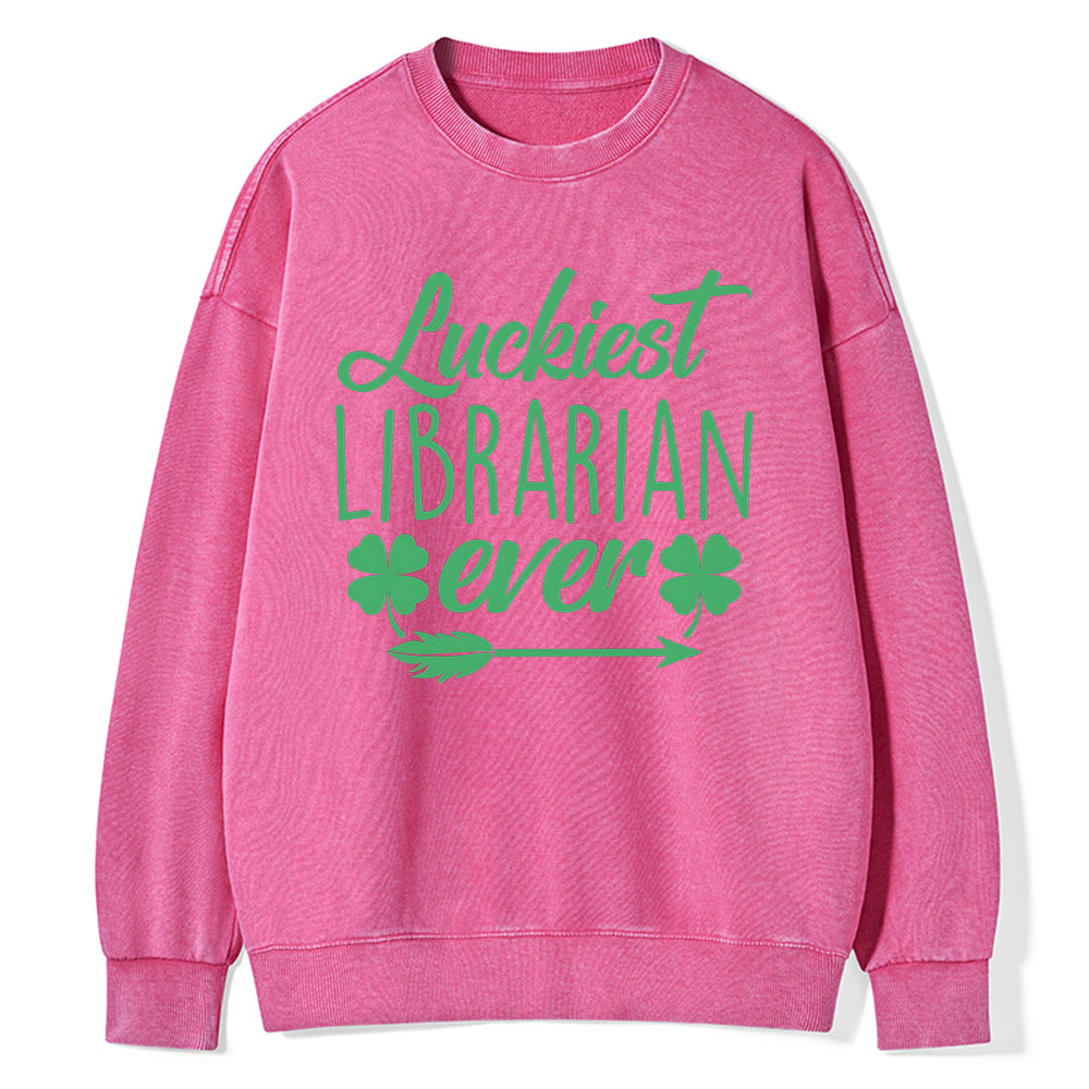Pagewings Luckiest Librarian Unisex Washed Sweatshirt