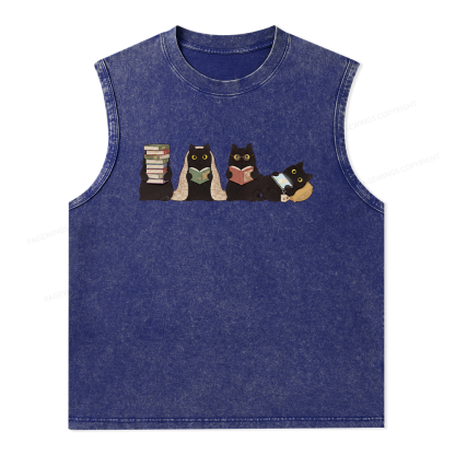 Pagewings Black Cats Reading Unisex Washed T-shirt Unisex Washed Tank Top