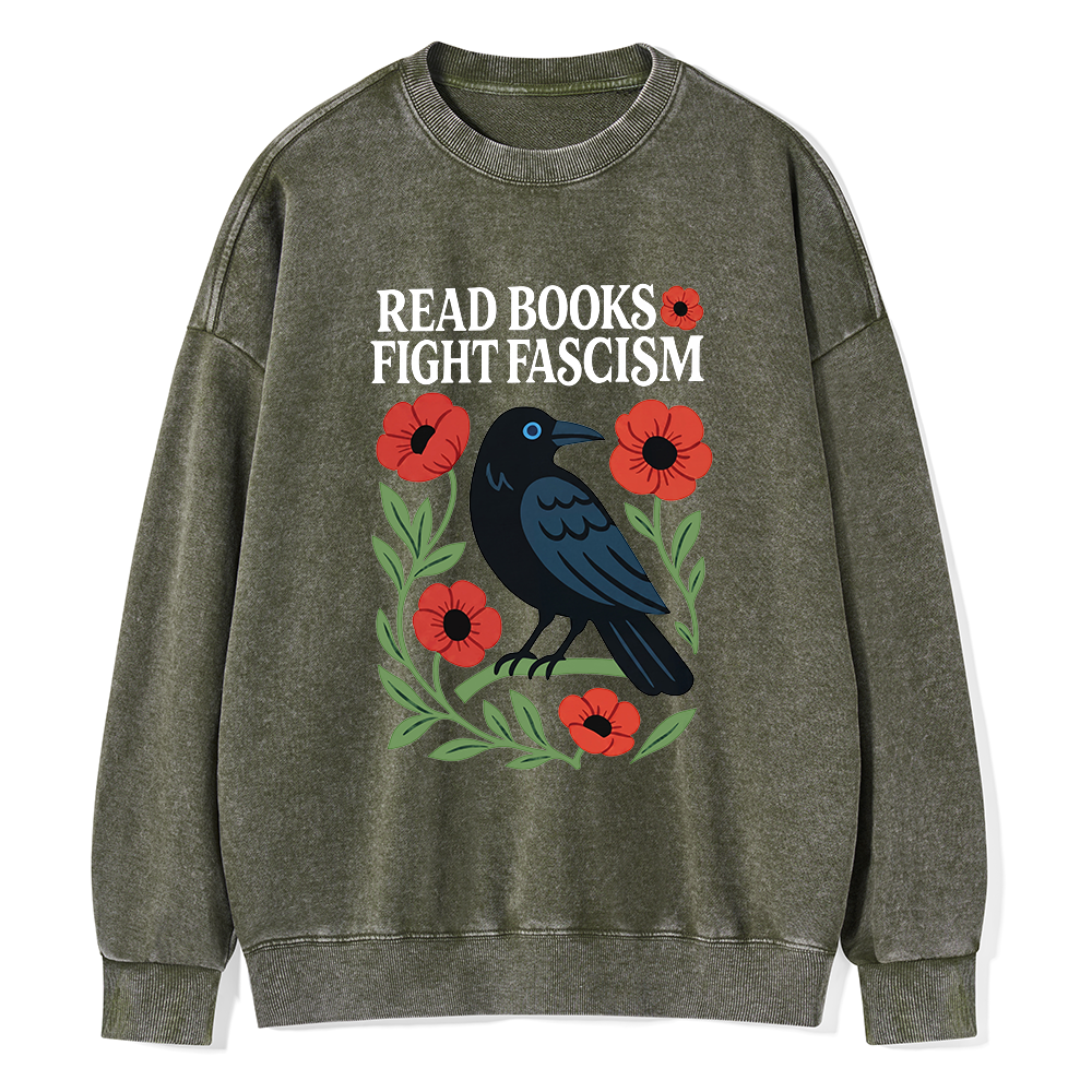 Pagewings Read Books Fight Fascism Unisex Washed Sweatshirt