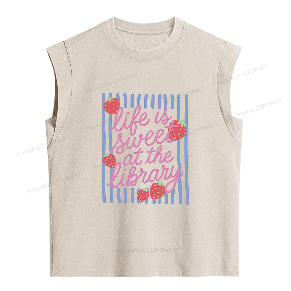 Pagewing Life Is Sweet At The Library Women's Washed Tank Top