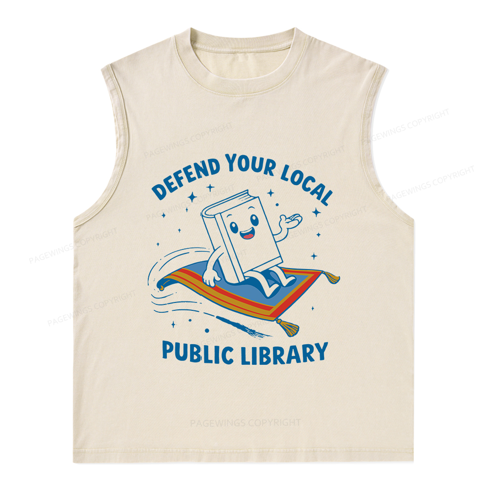 Pagewings Defend Your Local Public Library Unisex Washed Tank Top