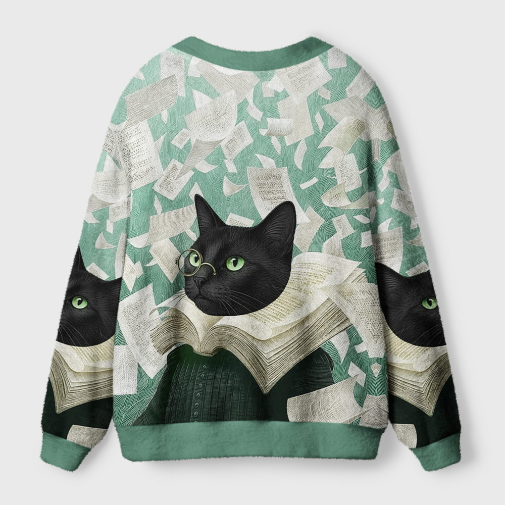 Pagewings Cats Loves Reading Light Knit Unisex Cardigan Sweaters