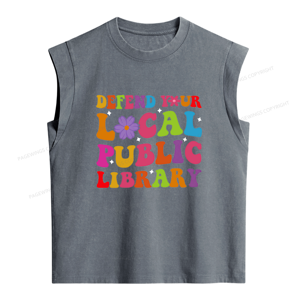 Pagewing Defend Your Local Public Library Women's Washed Tank Top