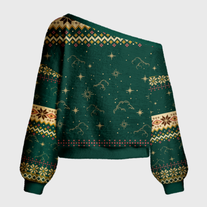 Pagewings Fantasy Bookish Off Shoulder Ugly Knit Sweater