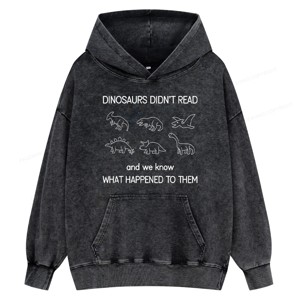 Pagewings Dinosaur Didn't Read Book Unisex Washed Hoodie