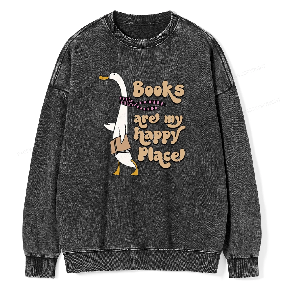 Pagewings Books Are My Happy Place Unisex Washed Sweatshirt