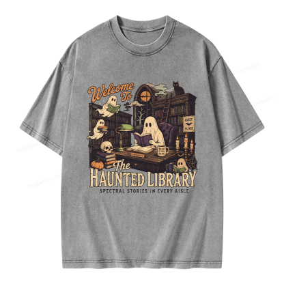 Pagewings Haunted Library Unisex Washed T-shirt