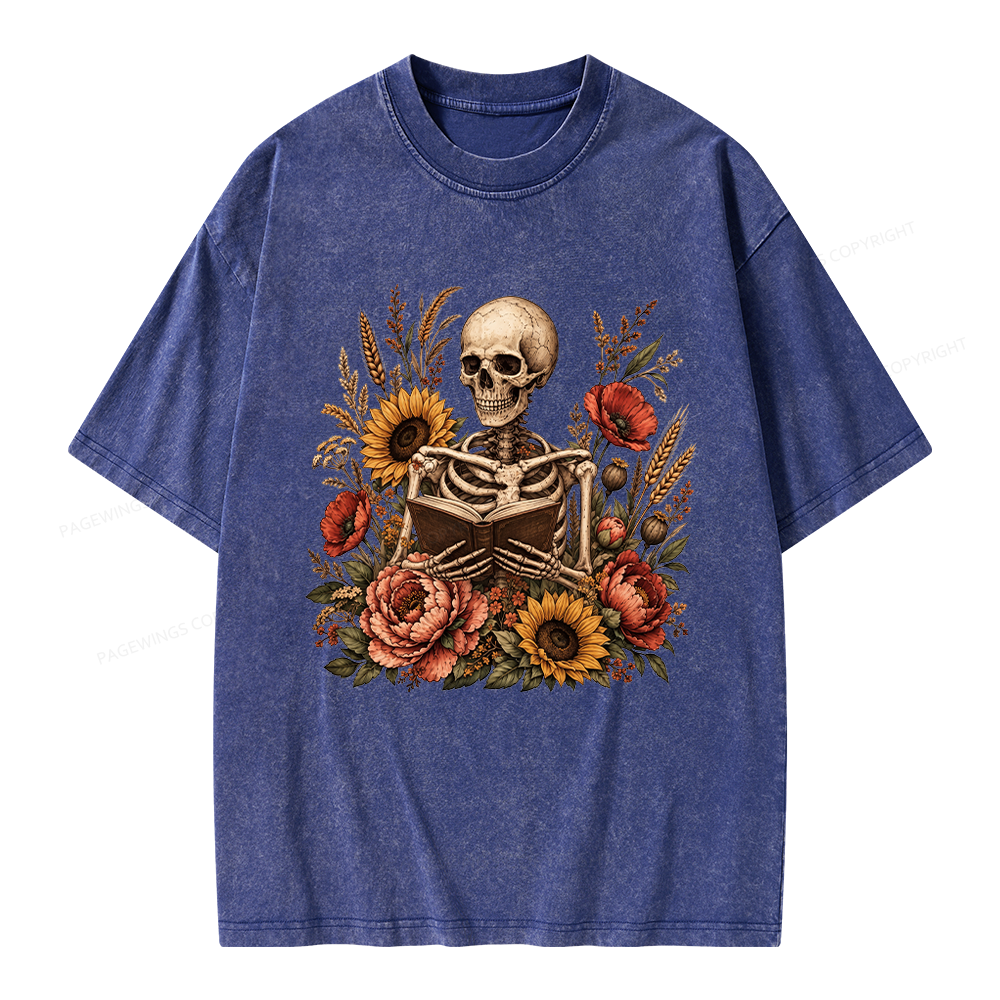 Pagewings Floral Skeleton Unisex Washed T-shirt