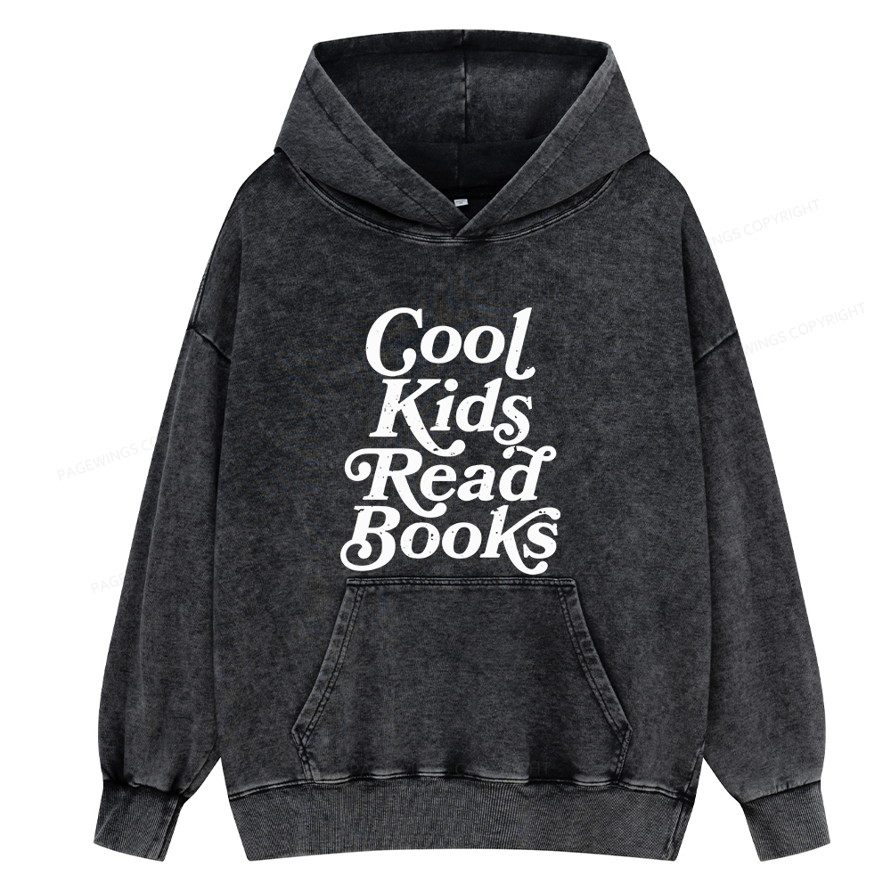 Pagewings Cool Kids Read Books Unisex Washed Hoodie