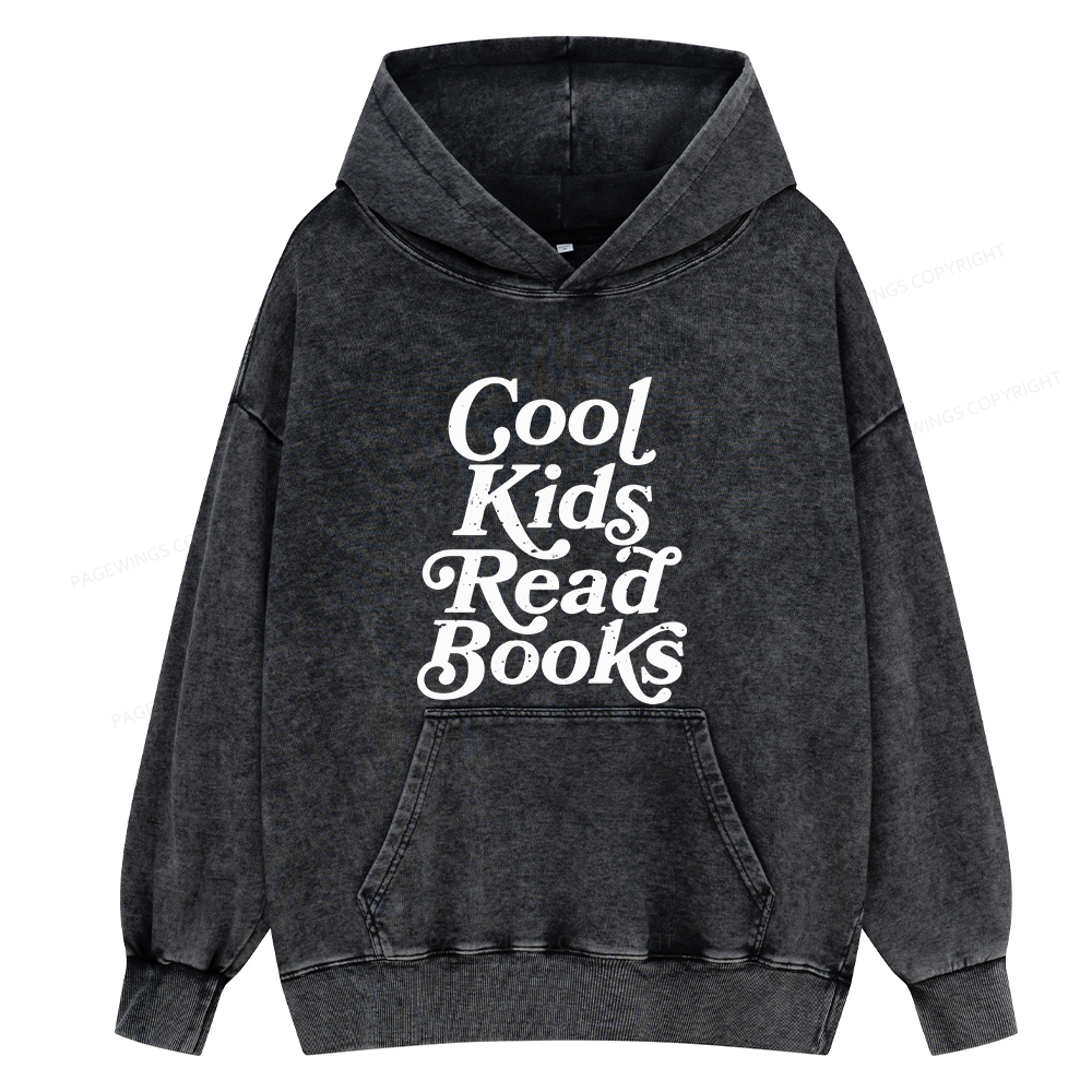 Pagewings Cool Kids Read Books Unisex Washed Hoodie