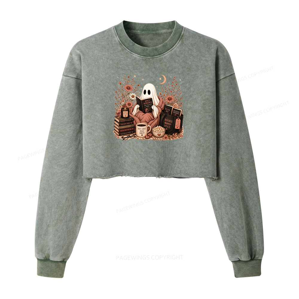 Pagewings Smut Reading Ghost Washed Crop Sweatshirt