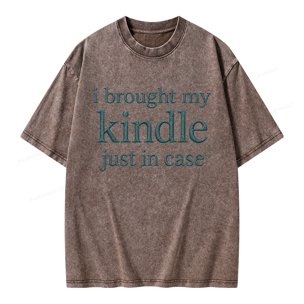 Pagewings Embroidered I Brought My Kindle Unisex Washed T-shirt