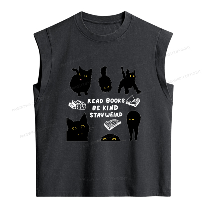 Pagewings Read Books Be Kind Stay Weird Women's Washed Tank Top