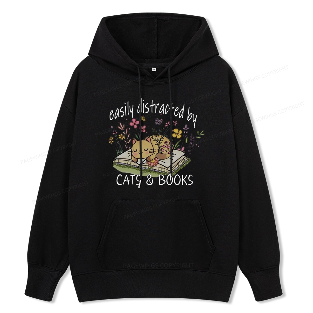 Pagewings Easily Distracted By Cats And Books Unisex Classic Hoodie