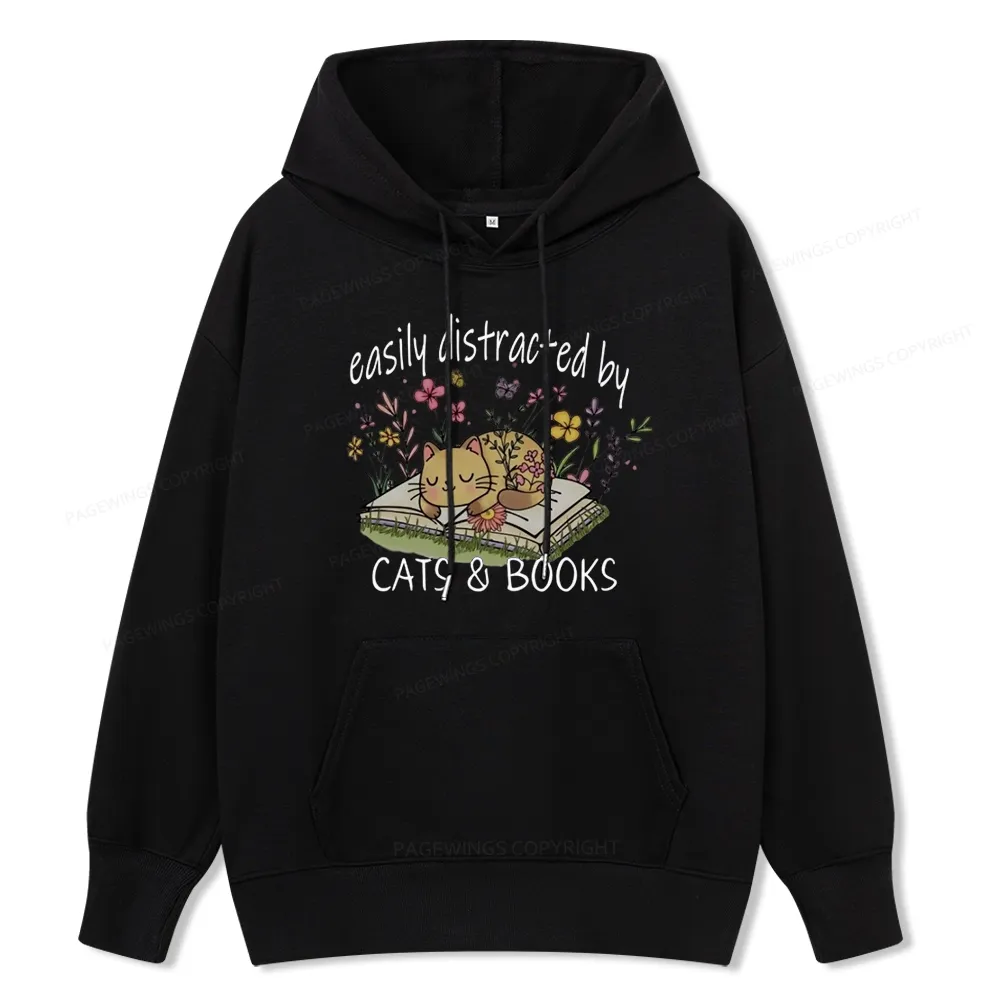 Pagewings Easily Distracted By Cats And Books Unisex Classic Hoodie