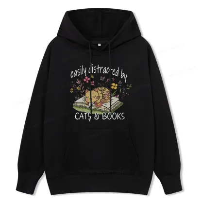 Pagewings Easily Distracted By Cats And Books Unisex Classic Hoodie