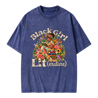 Pagewings Brown Girl Reading Unisex Washed T-shirt