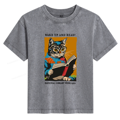 Pagewings Cat Reading Poster Women's Washed T-shirt