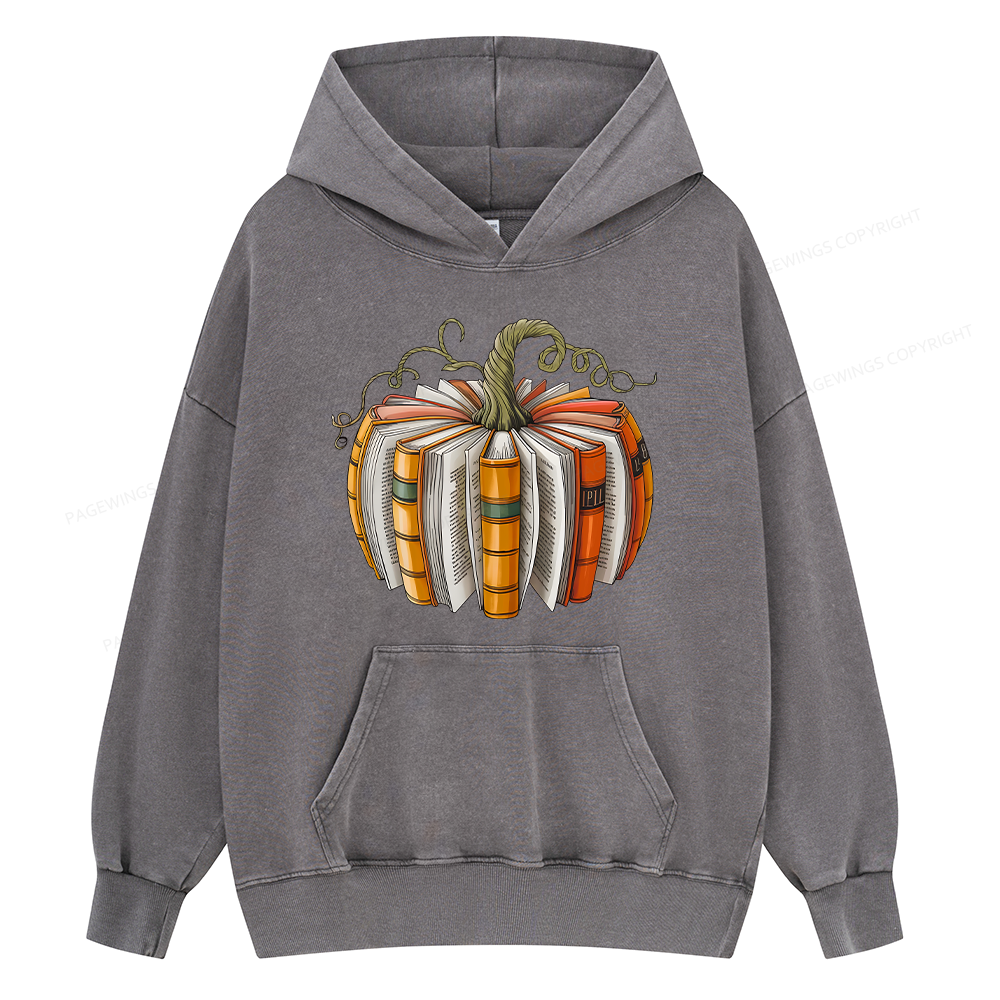 Pagewings Fall Book Pumpkin Unisex Washed Hoodie