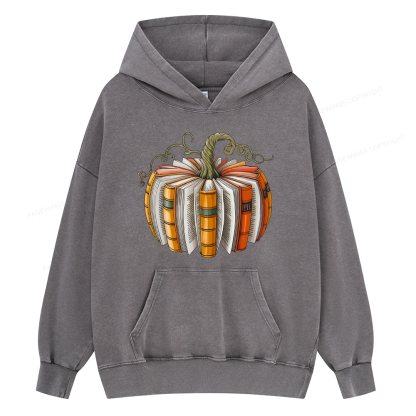 Pagewings Fall Book Pumpkin Unisex Washed Hoodie