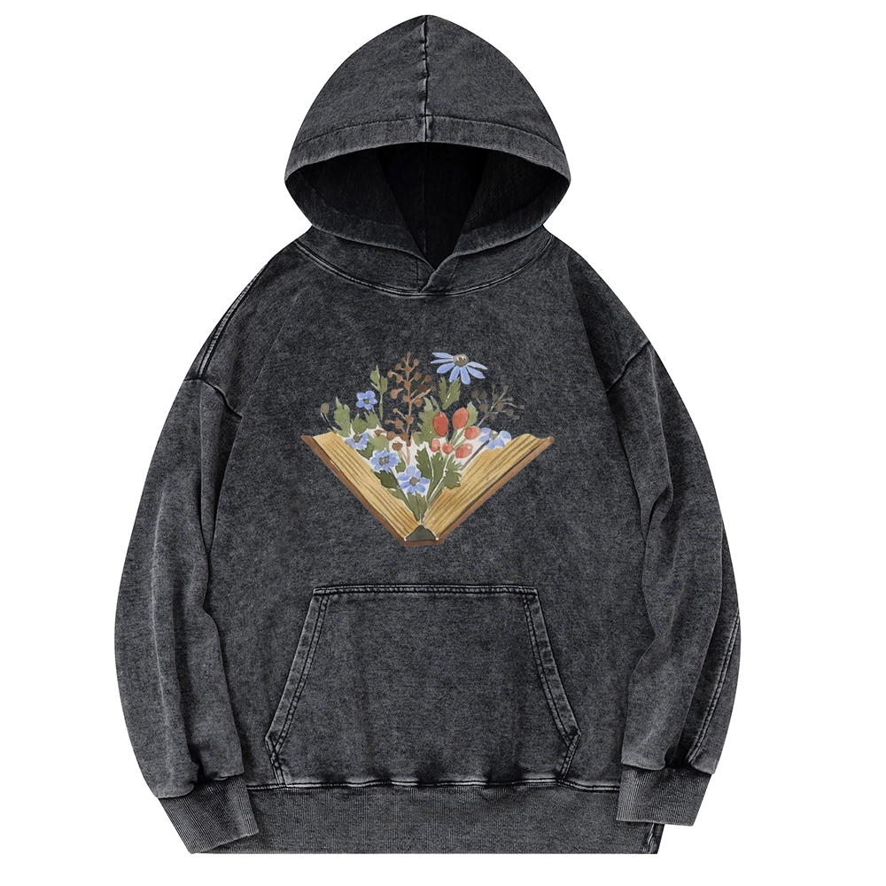 Pagewings Wildflowers Book Unisex Washed Hoodie