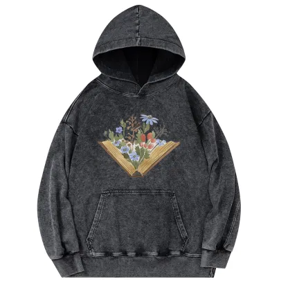 Pagewings Wildflowers Book Unisex Washed Hoodie