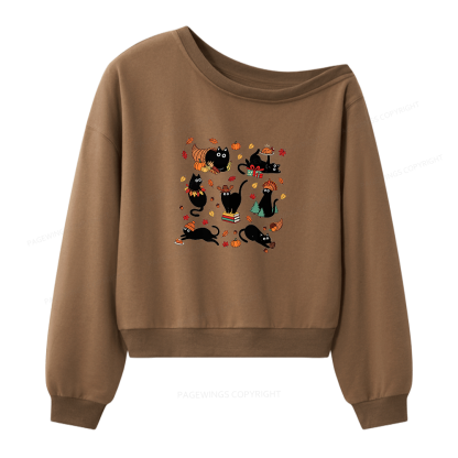 Pagewings Thanksgiving Cat Women Off Shoulder Sweatshirt