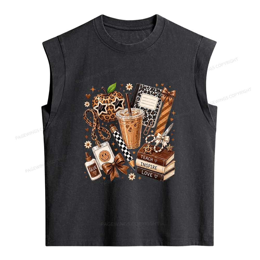 Pagewings Teacher Coffee Women's Washed Tank Top