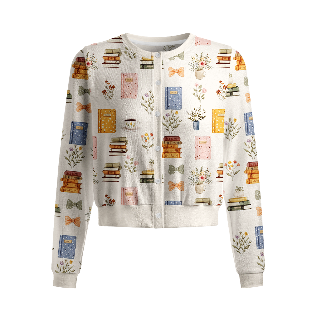 Pagewings Bookish Vibe Crew Neck Cardigan Sweaters