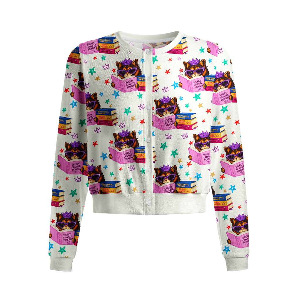 Pagewings Library Crawler Princess Crew Neck Cardigan Sweaters