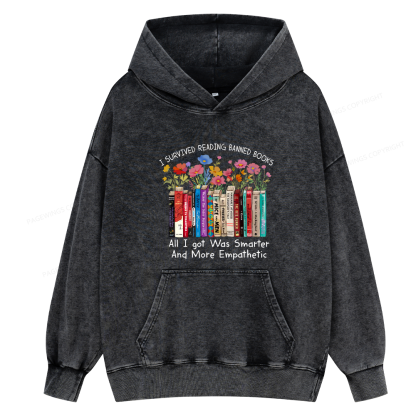 Pagewings Survived Banned Books Got Smarter Unisex Washed Hoodie