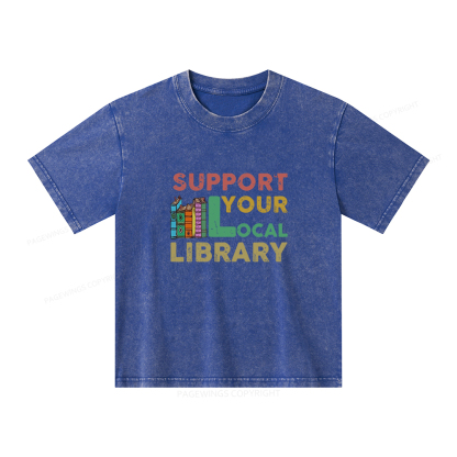 Pagewings Support Your Local Library Unisex Kids Washed T-shirt