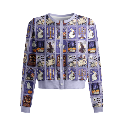 Pagewings Halloween Bookish Crew Neck Cardigan Sweaters