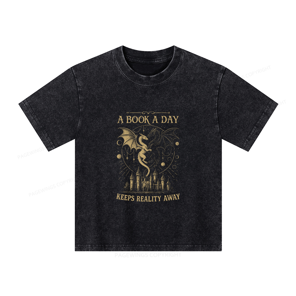 Pagewings A Book A Day Keeps Reality Away Unisex Kids Washed T-shirt