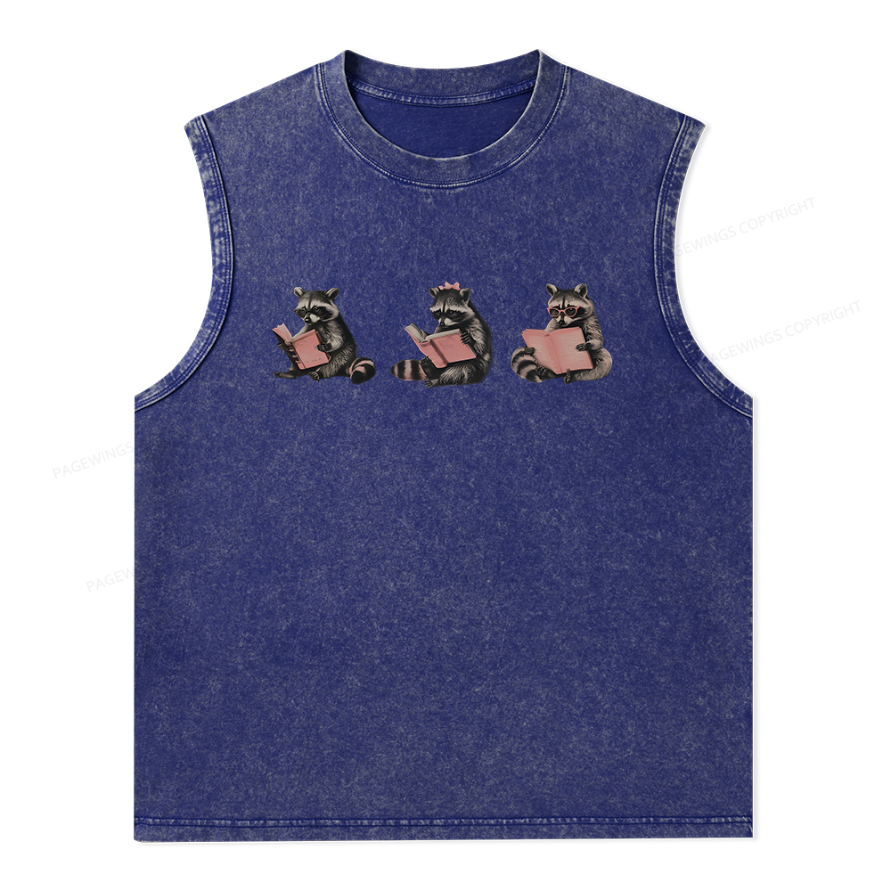 Pagewings Funny Raccoon Bookish Gift Unisex Washed Tank Top