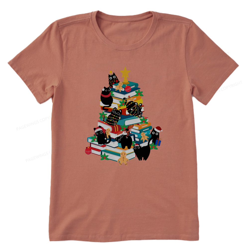 Pagewings Cute Cats Books Christmas Tree Unisex Classic T-shirt