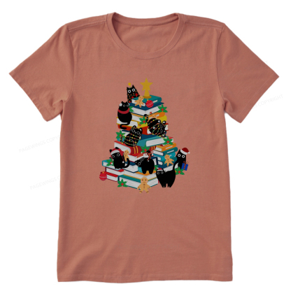 Pagewings Cute Cats Books Christmas Tree Unisex Classic T-shirt