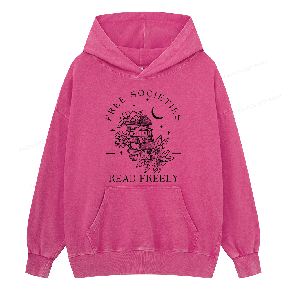 Pagewings Free Societies Read Freely Unisex Washed Hoodie