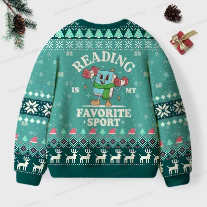 Pagewings Reading Is My Favorite Sport Unisex Ugly Knit Sweatshirt