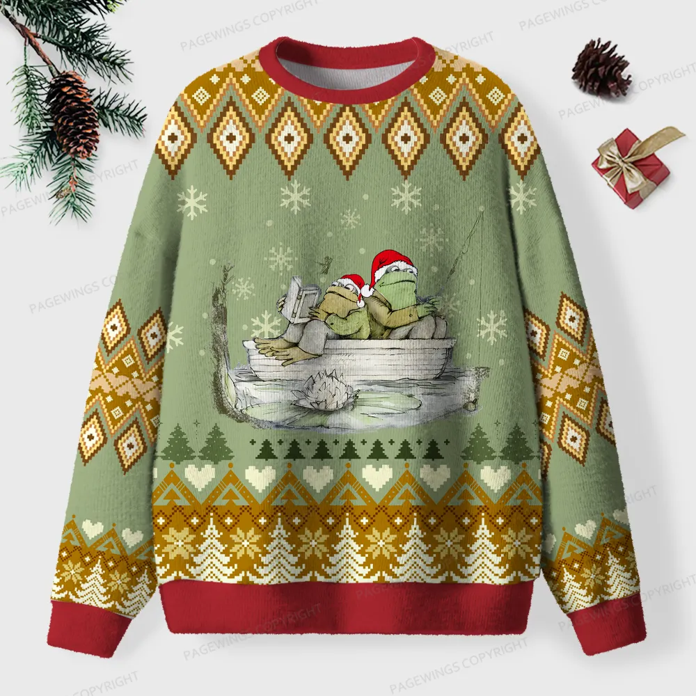 Pagewings Frogs Love Reading Unisex Ugly Knit Sweatshirt