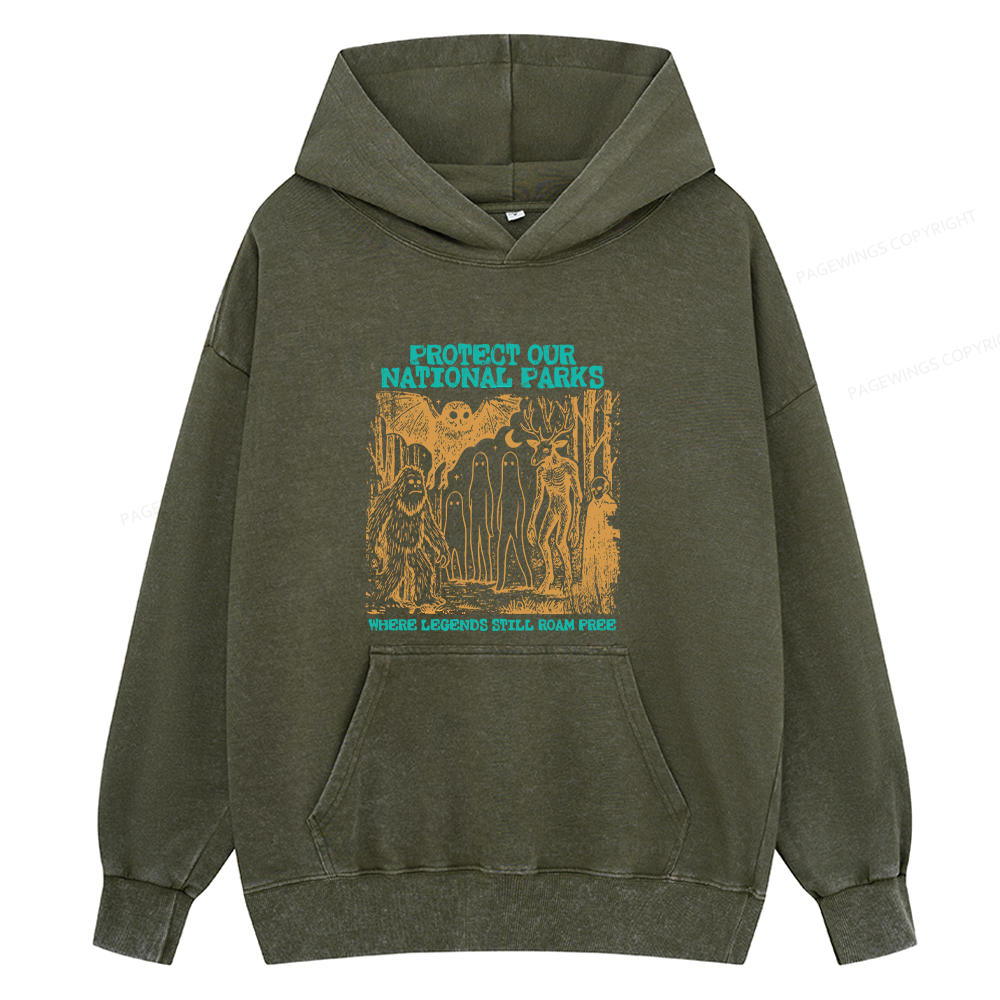 Pagewings Protect Our Parks Vintage Camping Unisex Washed Hoodie