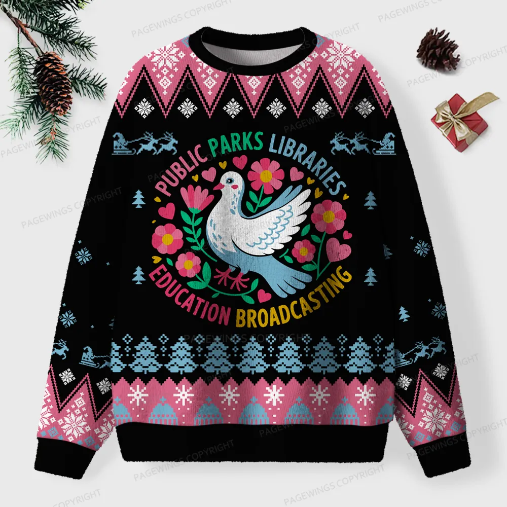 Pagewings Public Parks Libraries Education Broadcasting Unisex Ugly Knit Sweatshirt