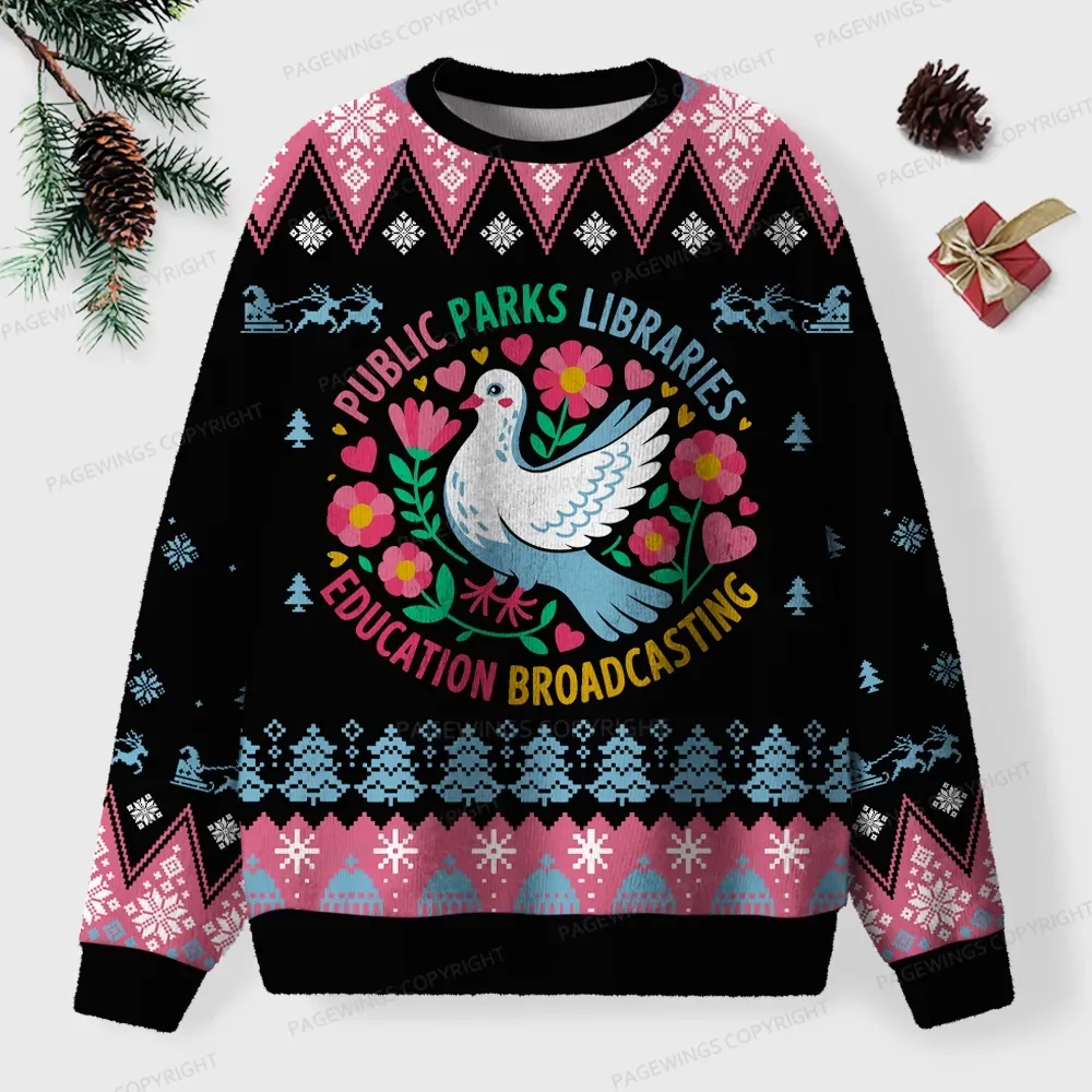 Pagewings Public Parks Libraries Education Broadcasting Unisex Ugly Knit Sweatshirt