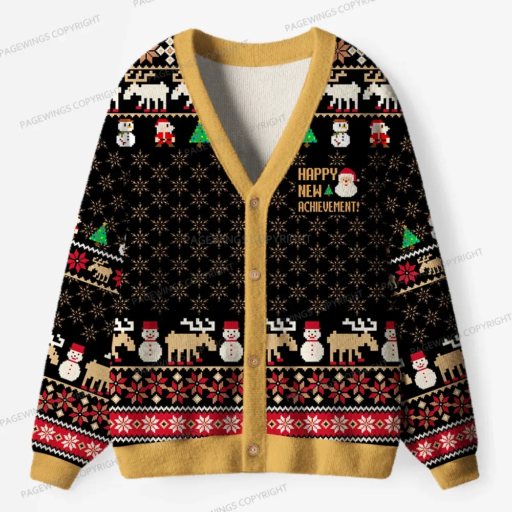 Pagewings Happy New Achievement Unisex Ugly Cardigan Sweaters
