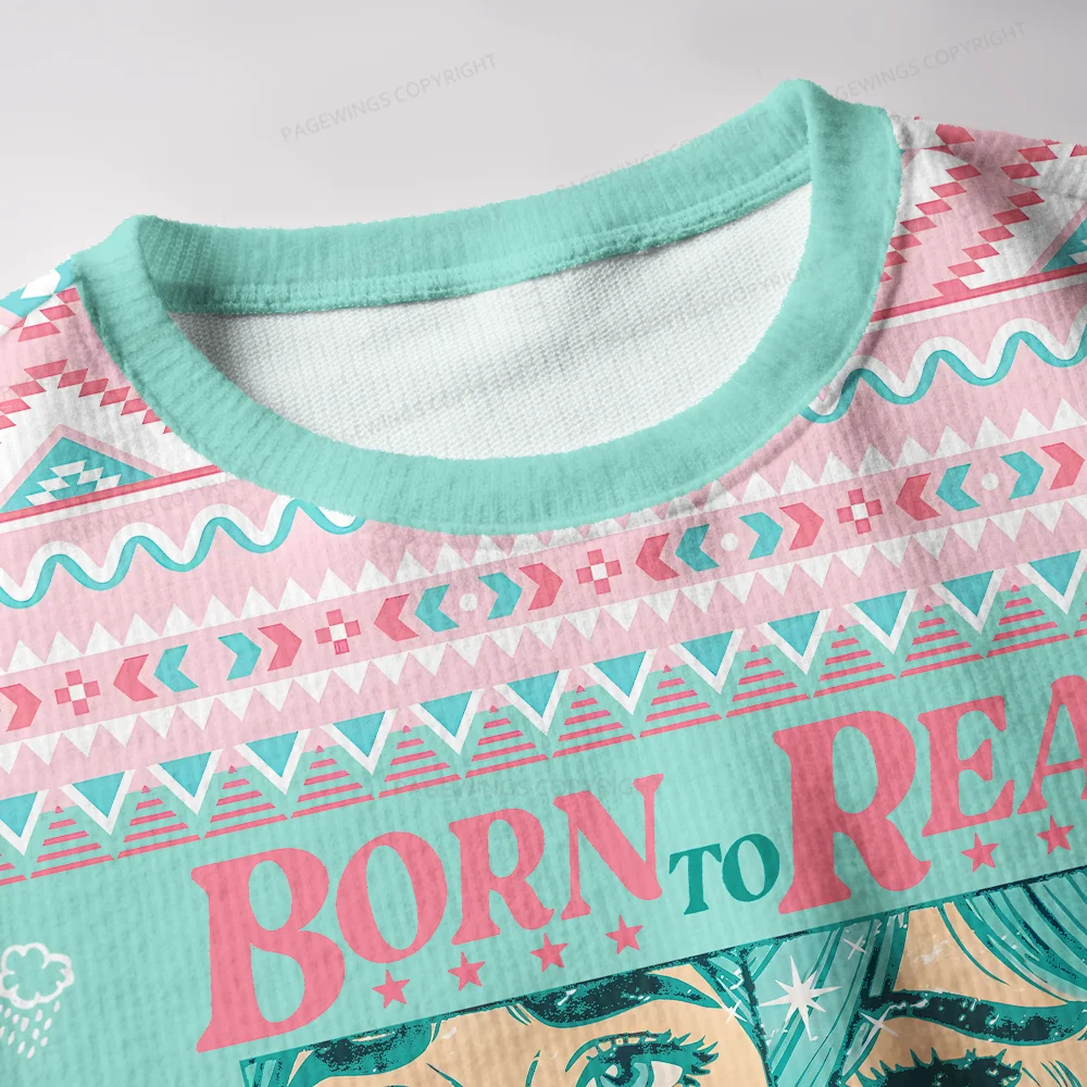 Pagewings Born To Read Forced To Work  Unisex Ugly Knit Sweatshirt