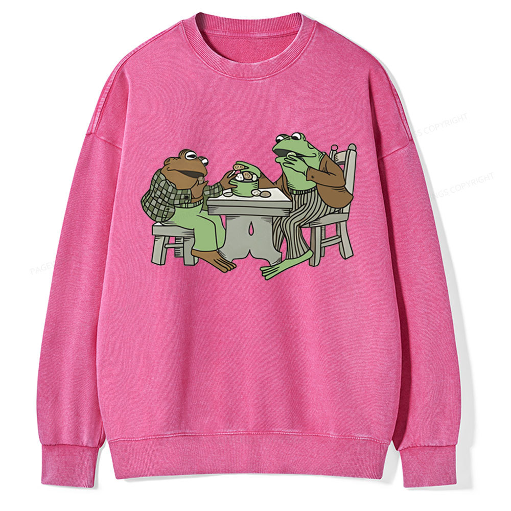 Pagewings frog & toad eat cookies Unisex Washed Sweatshirt