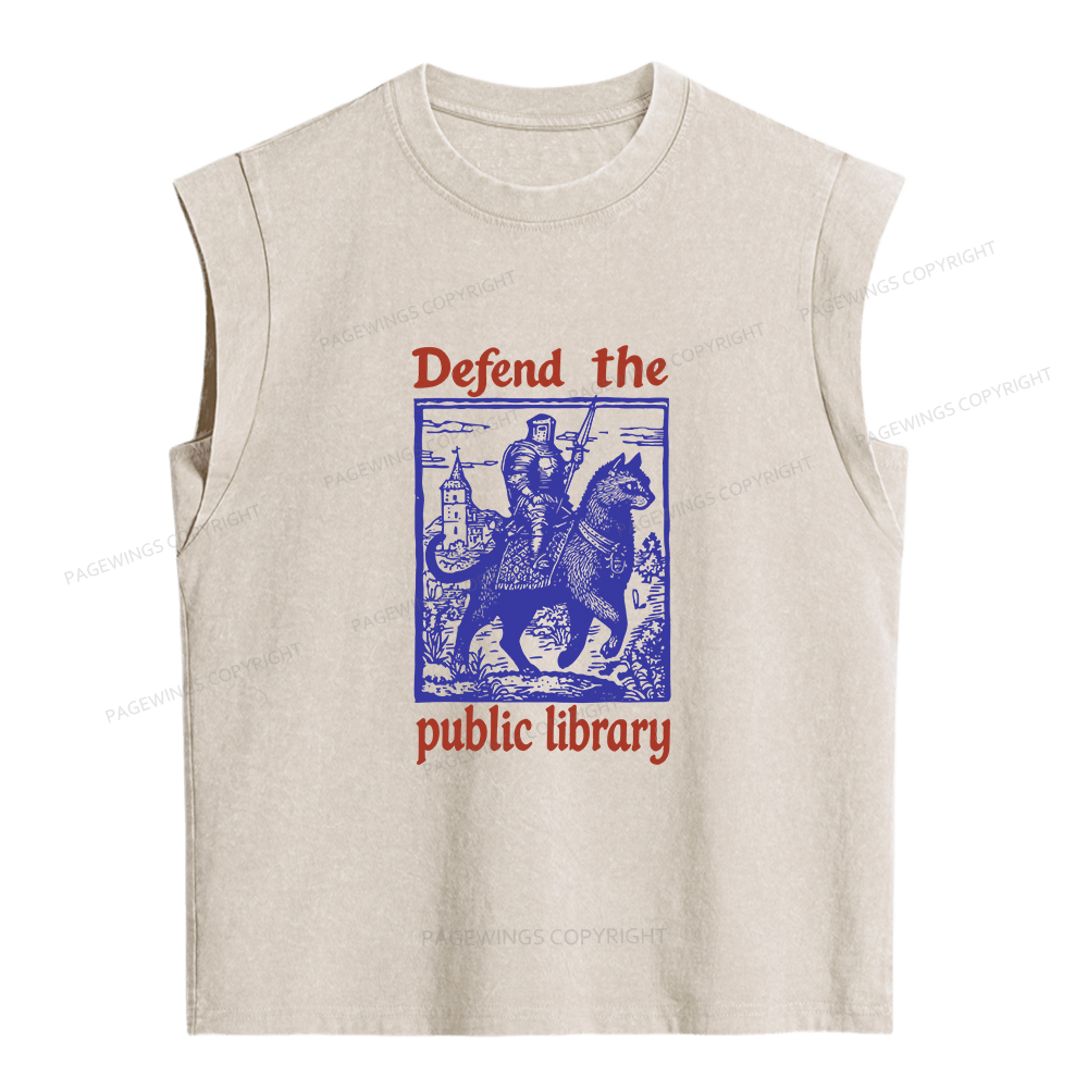 Pagewings Defend the Public Library Women's Washed Tank Top